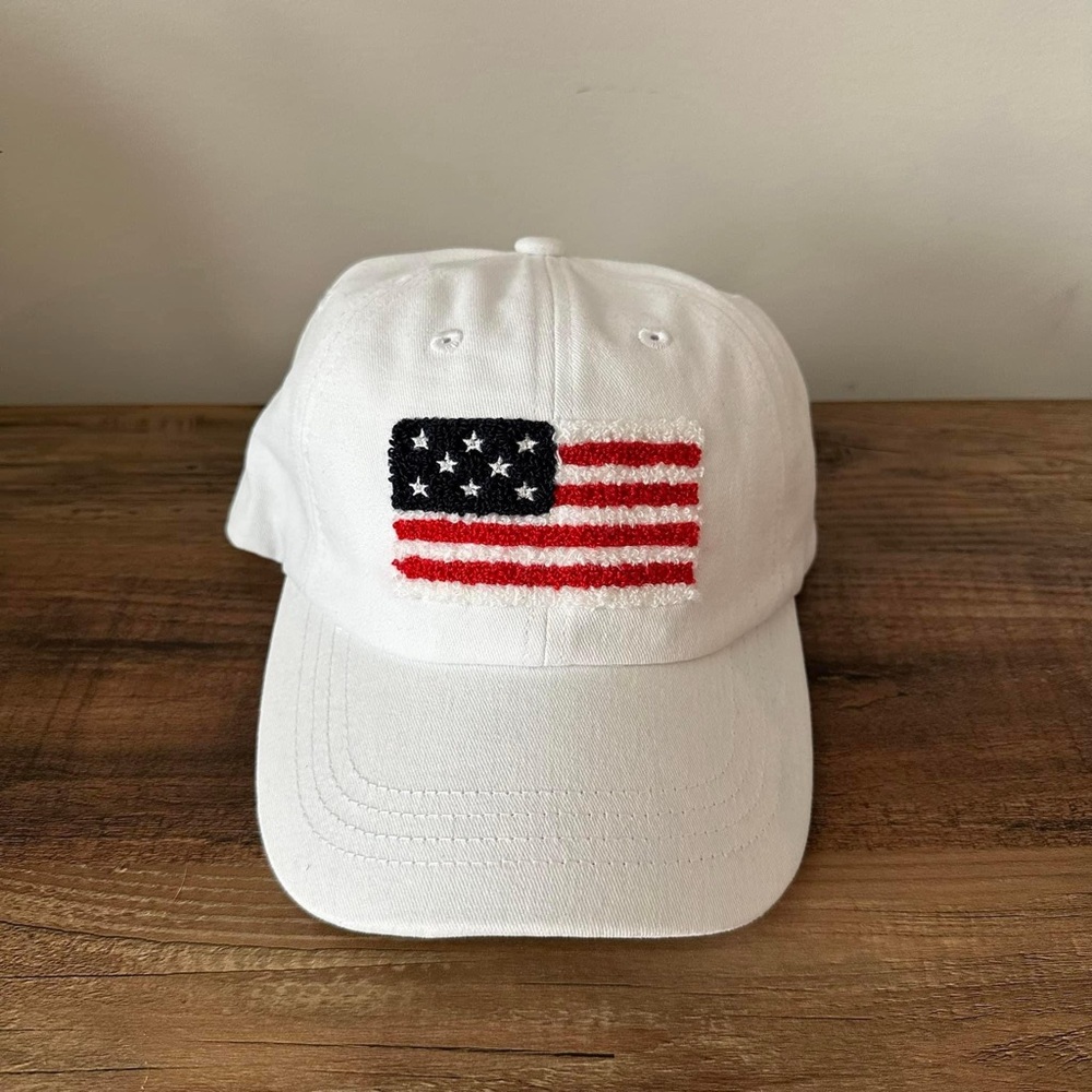 C.C women’s white American flag chenille hat